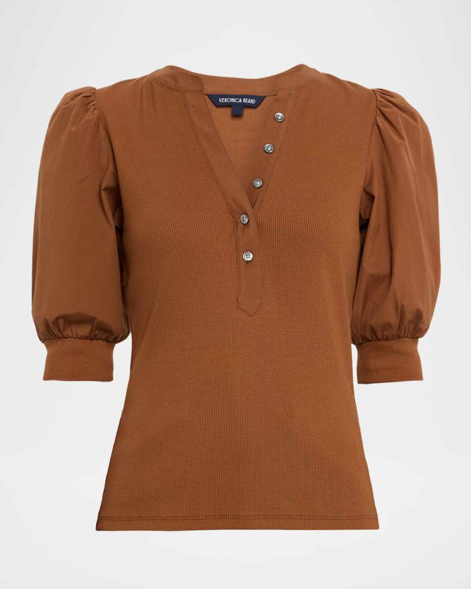 Coralee Puff Sleeve Button-Front Top